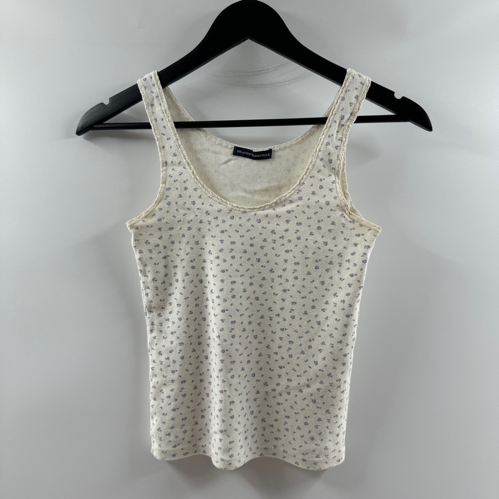 Brandy Melville One Size Floral Tank Top White with Blue Flowers - Picture 1 of 7